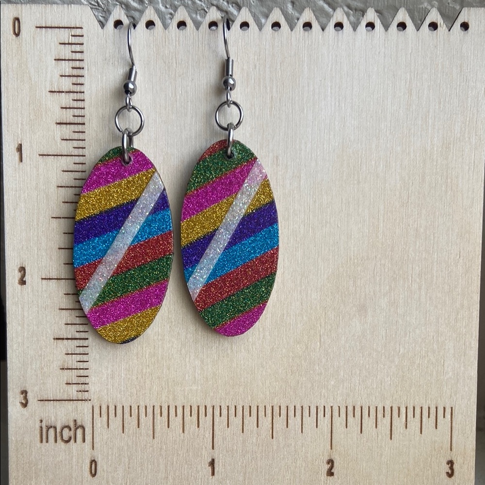 2/$15! Handmade Colorful Striped Glitter Earrings